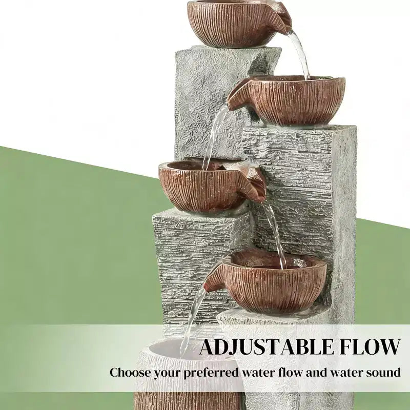 GDFStudio Hulda Rustic Tiered Crock-Shaped Outdoor Water Fountain with LED Lights