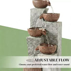 GDFStudio Hulda Rustic Tiered Crock-Shaped Outdoor Water Fountain with LED Lights
