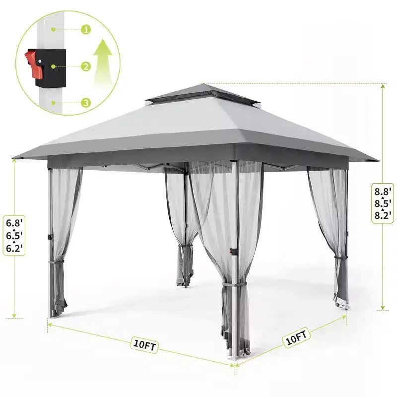 GustoWave 10x10 Ft Pop-Up Gazebo, Instant Waterproof Canopy Tent with Mosquito Netting & Sidewalls, Outdoor Shelter for Patio Garden