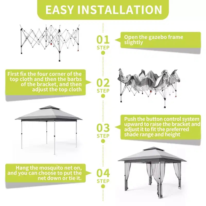 GustoWave 10x10 Ft Pop-Up Gazebo, Instant Waterproof Canopy Tent with Mosquito Netting & Sidewalls, Outdoor Shelter for Patio Garden