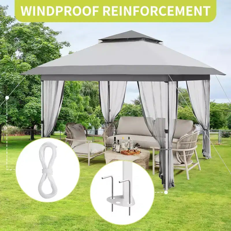 GustoWave 10x10 Ft Pop-Up Gazebo, Instant Waterproof Canopy Tent with Mosquito Netting & Sidewalls, Outdoor Shelter for Patio Garden