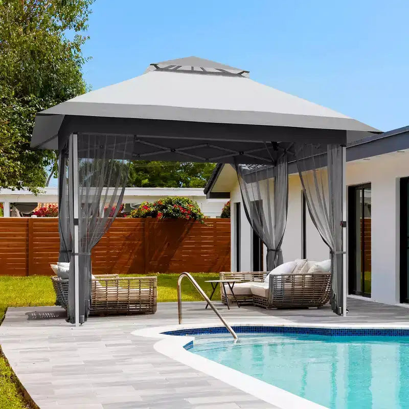 GustoWave 10x10 Ft Pop-Up Gazebo, Instant Waterproof Canopy Tent with Mosquito Netting & Sidewalls, Outdoor Shelter for Patio Garden