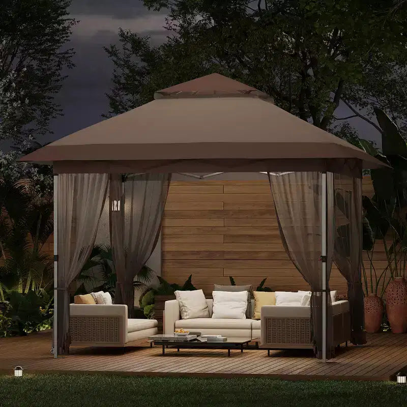 GustoWave 10x10 Ft Pop-Up Gazebo, Instant Waterproof Canopy Tent with Mosquito Netting & Sidewalls, Outdoor Shelter for Patio Garden