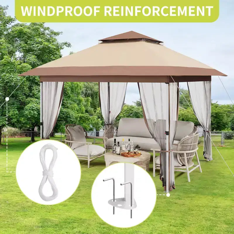 GustoWave 10x10 Ft Pop-Up Gazebo, Instant Waterproof Canopy Tent with Mosquito Netting & Sidewalls, Outdoor Shelter for Patio Garden