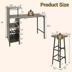 Costway 3 PCS Bar Table and Chairs Set Industrial Pub Table & Stools with Bottle Wine Rack Brown/Oak