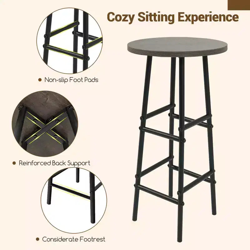 Costway 3 PCS Bar Table and Chairs Set Industrial Pub Table & Stools with Bottle Wine Rack Brown/Oak