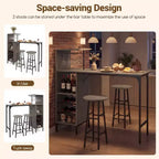 Costway 3 PCS Bar Table and Chairs Set Industrial Pub Table & Stools with Bottle Wine Rack Brown/Oak
