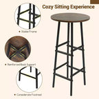 Costway 3 PCS Bar Table and Chairs Set Industrial Pub Table & Stools with Bottle Wine Rack Brown/Oak