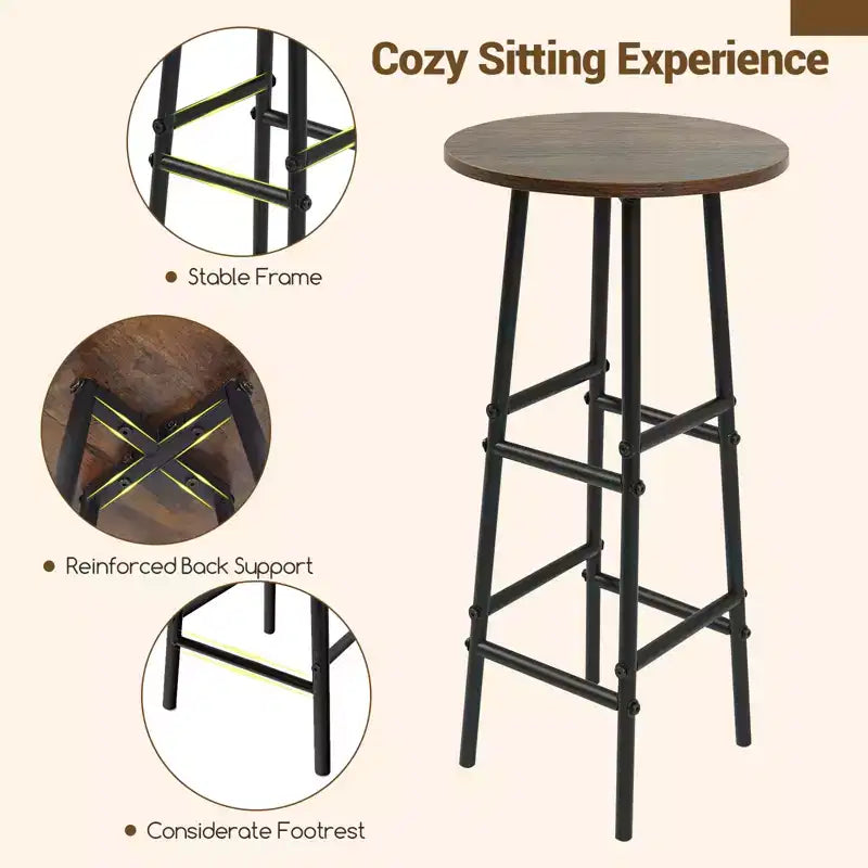 Costway 3 PCS Bar Table and Chairs Set Industrial Pub Table & Stools with Bottle Wine Rack Brown/Oak