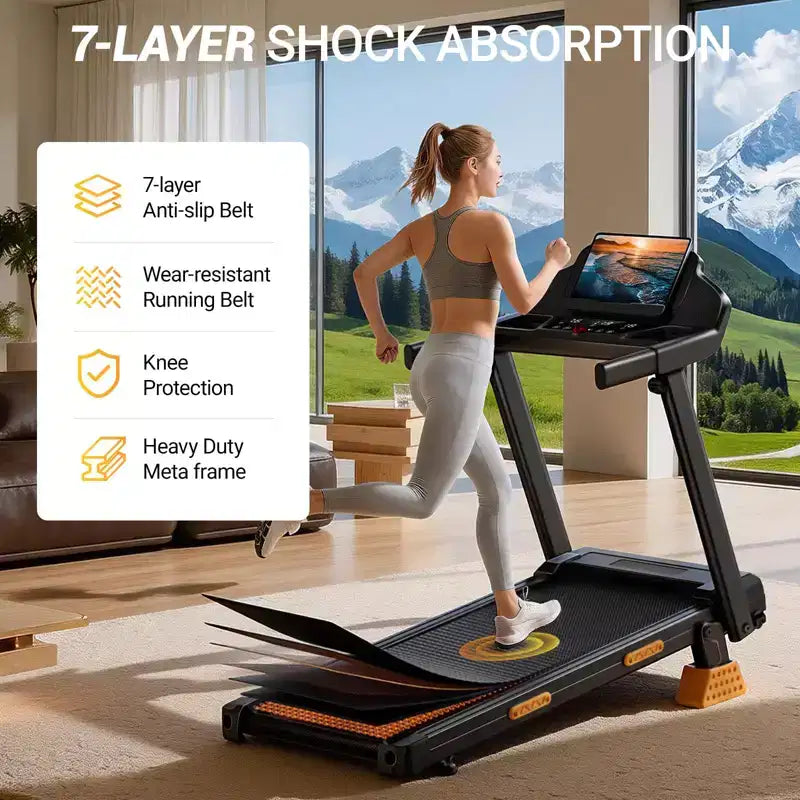 Treadmills for Home with 14% Incline & Led Screen, 3.0HP Quiet Foldable Treadmill with Handle Bar Up to 360lbs Capacity