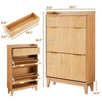 COZONY Narrow Fluted Shoe Cabinet, Slim Double Door Storage Organizer with Adjustable Shelves & 2-Drawer, Compact for Small Spaces