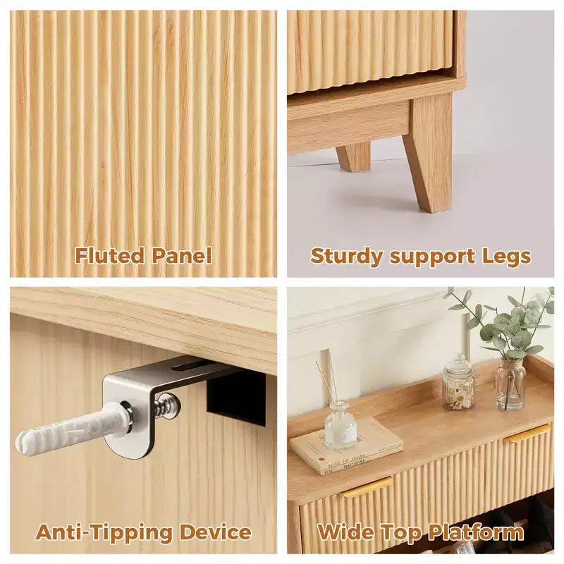 COZONY Narrow Fluted Shoe Cabinet, Slim Double Door Storage Organizer with Adjustable Shelves & 2-Drawer, Compact for Small Spaces