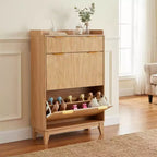 COZONY Narrow Fluted Shoe Cabinet, Slim Double Door Storage Organizer with Adjustable Shelves & 2-Drawer, Compact for Small Spaces