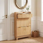 COZONY Narrow Fluted Shoe Cabinet, Slim Double Door Storage Organizer with Adjustable Shelves & 2-Drawer, Compact for Small Spaces