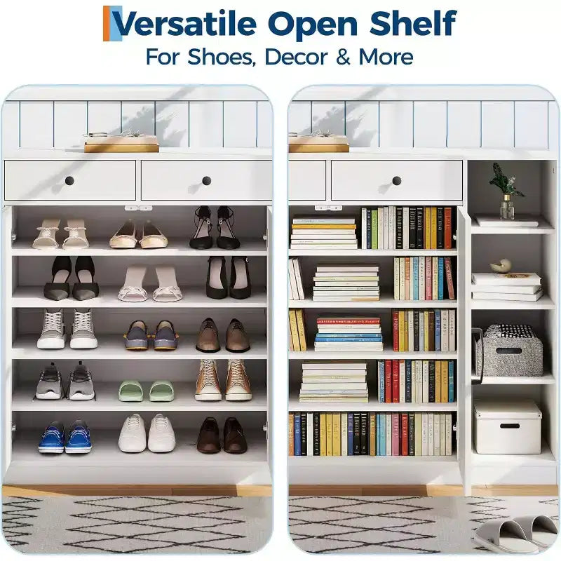 Modern Farmhouse Entryway Storage Cabinet, 6 Adjustable Shelves, 2 Drawers, for Hallway, Living Room
