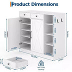 Modern Farmhouse Entryway Storage Cabinet, 6 Adjustable Shelves, 2 Drawers, for Hallway, Living Room
