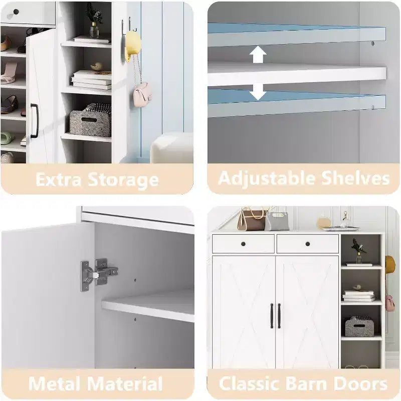 Modern Farmhouse Entryway Storage Cabinet, 6 Adjustable Shelves, 2 Drawers, for Hallway, Living Room