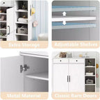 Modern Farmhouse Entryway Storage Cabinet, 6 Adjustable Shelves, 2 Drawers, for Hallway, Living Room