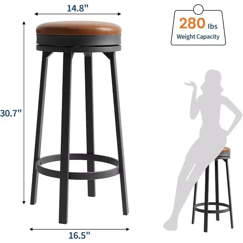 Set of 2 Backless Swivel Bar Stools 30 Inch, Counter Height Kitchen Stools with Footrest, Waterproof PU Leather Seat for Kitchen Island and Home Bar