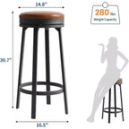 Set of 2 Backless Swivel Bar Stools 30 Inch, Counter Height Kitchen Stools with Footrest, Waterproof PU Leather Seat for Kitchen Island and Home Bar