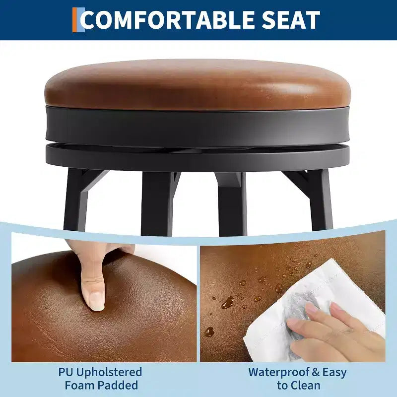 Set of 2 Backless Swivel Bar Stools 30 Inch, Counter Height Kitchen Stools with Footrest, Waterproof PU Leather Seat for Kitchen Island and Home Bar