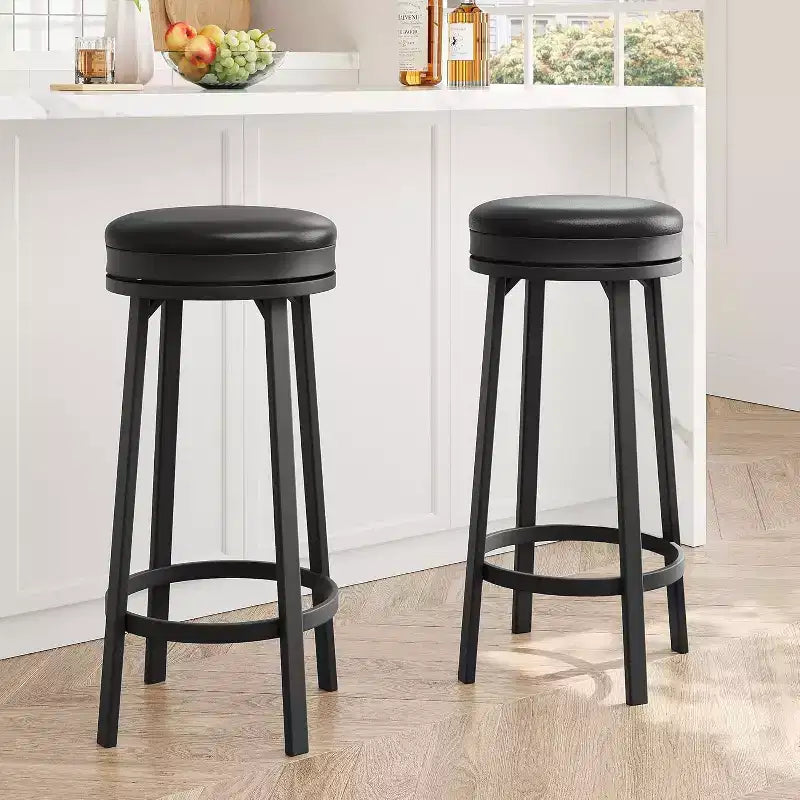 Set of 2 Backless Swivel Bar Stools 30 Inch, Counter Height Kitchen Stools with Footrest, Waterproof PU Leather Seat for Kitchen Island and Home Bar