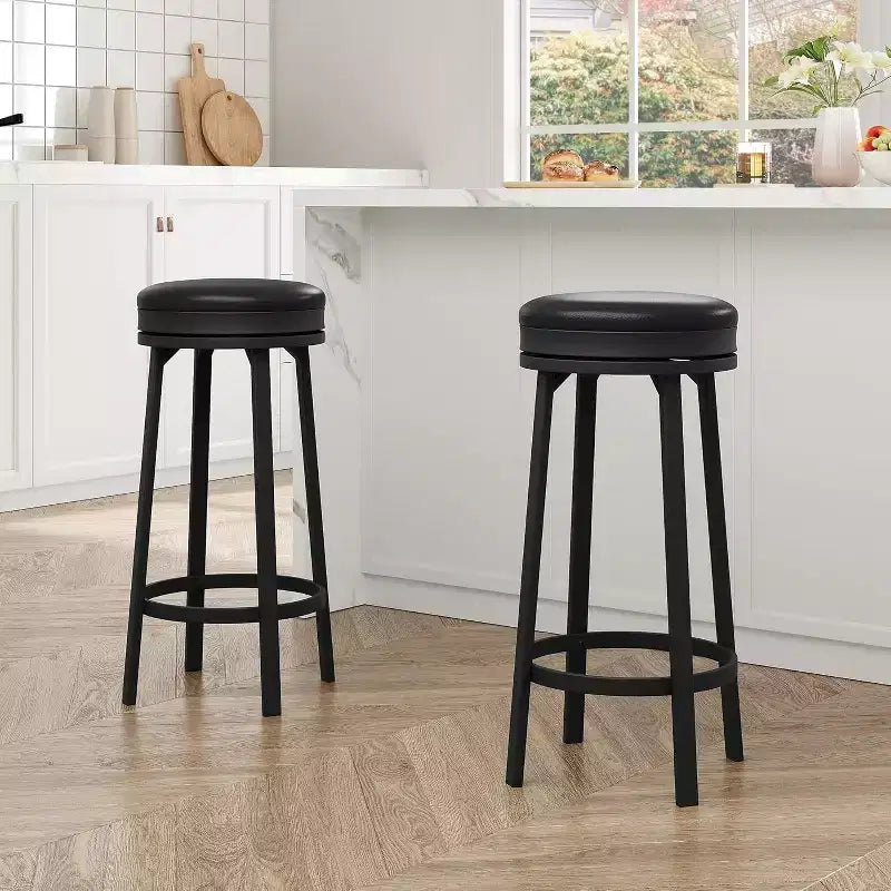 Set of 2 Backless Swivel Bar Stools 30 Inch, Counter Height Kitchen Stools with Footrest, Waterproof PU Leather Seat for Kitchen Island and Home Bar