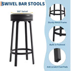Set of 2 Backless Swivel Bar Stools 30 Inch, Counter Height Kitchen Stools with Footrest, Waterproof PU Leather Seat for Kitchen Island and Home Bar