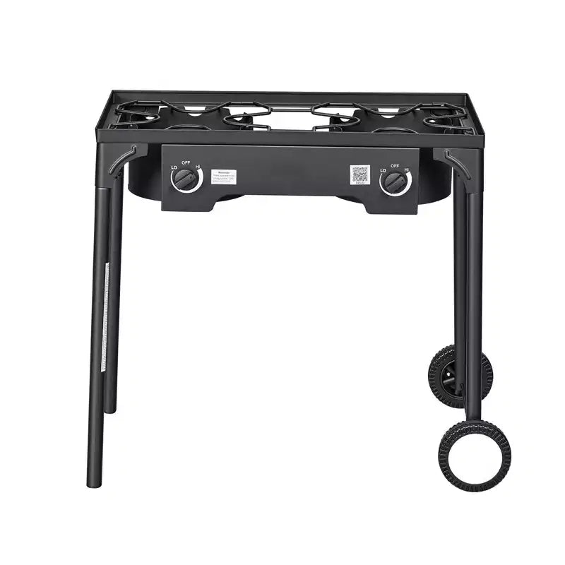 VEVOR 2 Burner Outdoor Propane Gas Stove, 150,000 BTU Propane LPG Gas Camping Stove with 2 Wheels & 20 PSI Regulator & Hose, Black