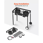 VEVOR 2 Burner Outdoor Propane Gas Stove, 150,000 BTU Propane LPG Gas Camping Stove with 2 Wheels & 20 PSI Regulator & Hose, Black