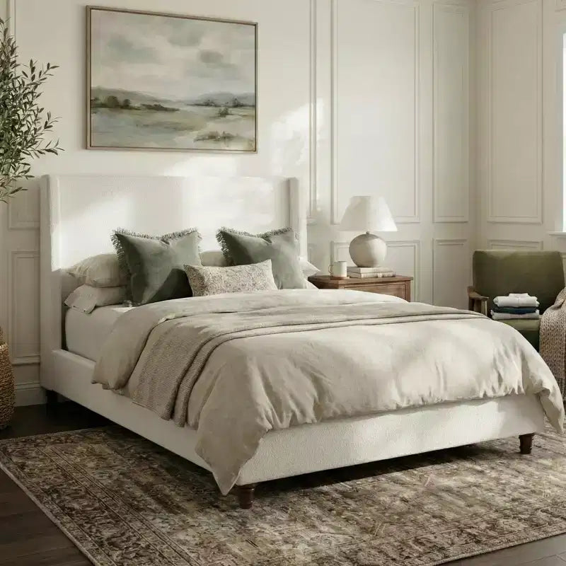 Christopher Knight Home Johnny Modern Boucle Upholstered Platform Bed with Wingback Headboard