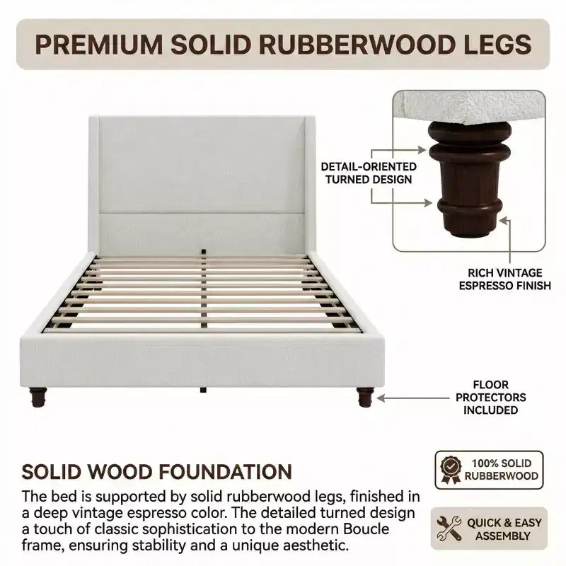 Christopher Knight Home Johnny Modern Boucle Upholstered Platform Bed with Wingback Headboard