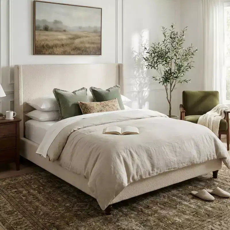 Christopher Knight Home Johnny Modern Boucle Upholstered Platform Bed with Wingback Headboard