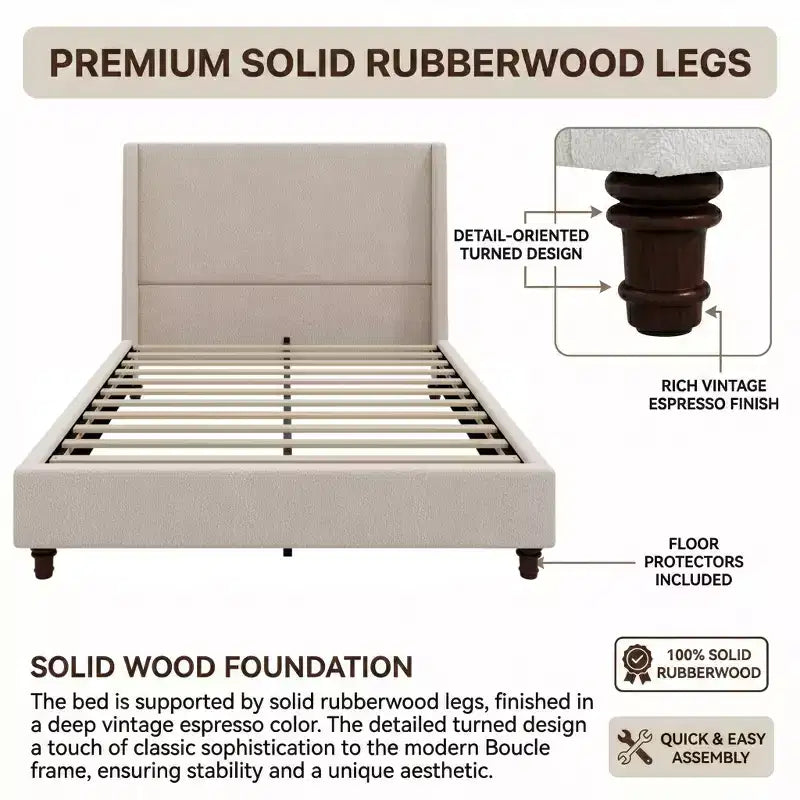 Christopher Knight Home Johnny Modern Boucle Upholstered Platform Bed with Wingback Headboard