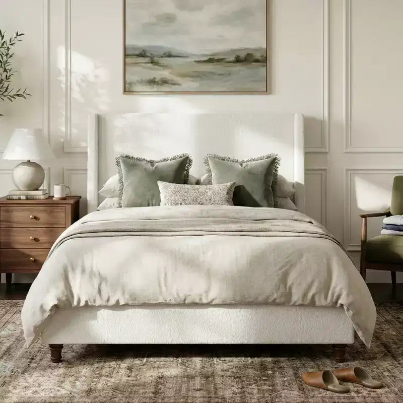 Christopher Knight Home Johnny Modern Boucle Upholstered Platform Bed with Wingback Headboard