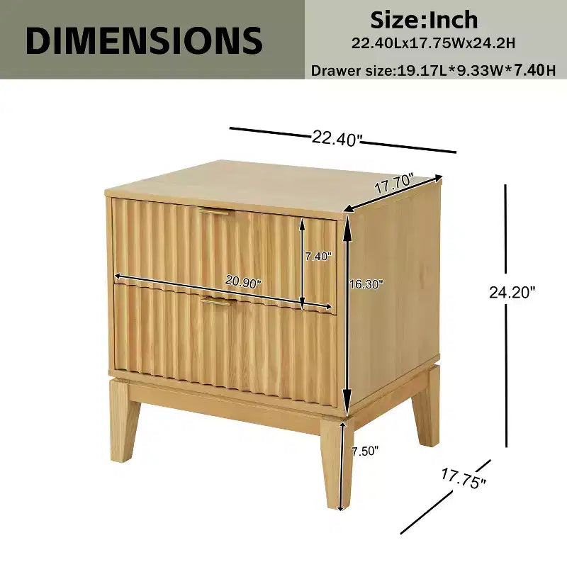 Christopher Knight Home Modern Fluted Wood Nightstand with 2 Drawers