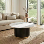 Christopher Knight Home Mustafa Modern Wood and Iron Round Coffee Table with Fluted Pedestal Base