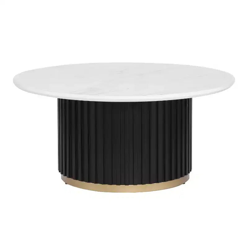 Christopher Knight Home Mustafa Modern Wood and Iron Round Coffee Table with Fluted Pedestal Base