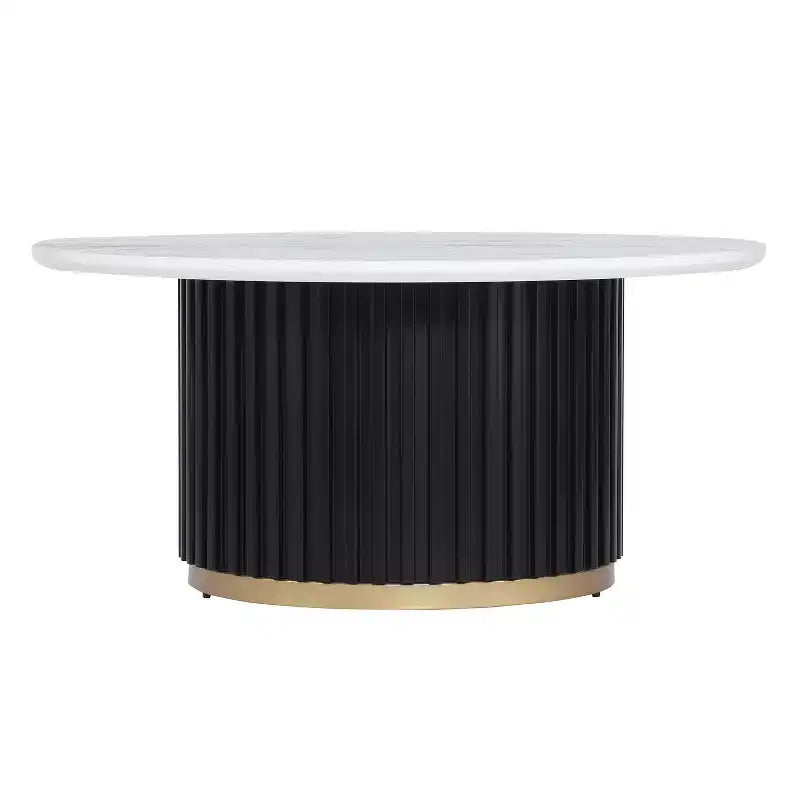 Christopher Knight Home Mustafa Modern Wood and Iron Round Coffee Table with Fluted Pedestal Base