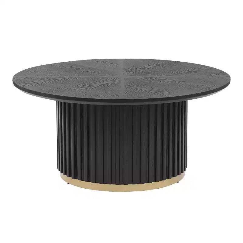 Christopher Knight Home Mustafa Modern Wood and Iron Round Coffee Table with Fluted Pedestal Base