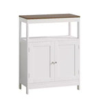 Modern Storage Cabinet with Double Doors, Freestanding Bathroom Organizer with Adjustable Shelf and Wood Top for Kitchen, Entryway, White