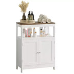 Modern Storage Cabinet with Double Doors, Freestanding Bathroom Organizer with Adjustable Shelf and Wood Top for Kitchen, Entryway, White