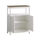 Modern Storage Cabinet with Double Doors, Freestanding Bathroom Organizer with Adjustable Shelf and Wood Top for Kitchen, Entryway, White