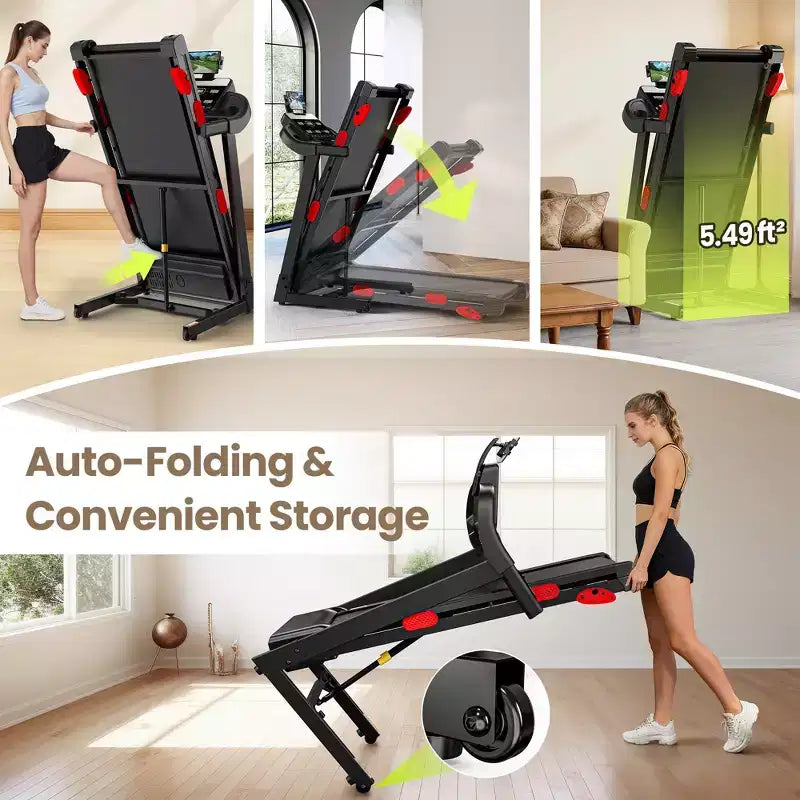 Folding Treadmill with 10% Incline for Home, Quiet Brushless Motor, 330 lb Capacity, App Control