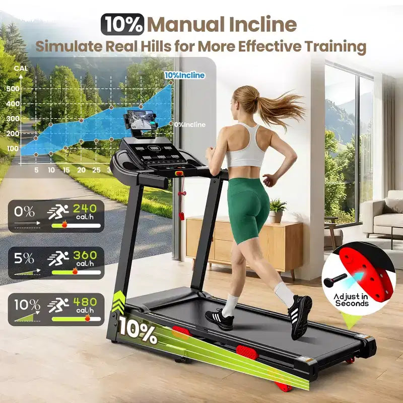 Folding Treadmill with 10% Incline for Home, Quiet Brushless Motor, 330 lb Capacity, App Control