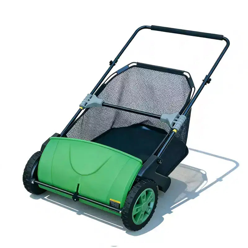 Manual Push Lawn Sweeper 21 in , Yard Leaf Debris Collector with 3.5 Cu. Ft. Collection Bag, Adjustable Brush Height for Lawns , Dark Green