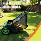 Manual Push Lawn Sweeper 21 in , Yard Leaf Debris Collector with 3.5 Cu. Ft. Collection Bag, Adjustable Brush Height for Lawns , Dark Green