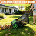 Manual Push Lawn Sweeper 21 in , Yard Leaf Debris Collector with 3.5 Cu. Ft. Collection Bag, Adjustable Brush Height for Lawns , Dark Green