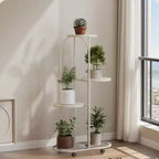 Metal Plant Stand With Wheels, Corner Tiered Plant Shelf Indoor Outdoor, Matte Black Rolling Plant Rack For Living Room Balcony Patio