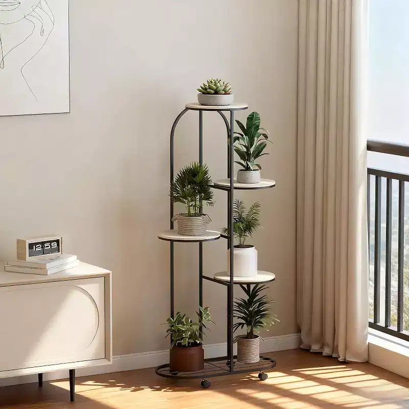 Metal Plant Stand With Wheels, Corner Tiered Plant Shelf Indoor Outdoor, Matte Black Rolling Plant Rack For Living Room Balcony Patio